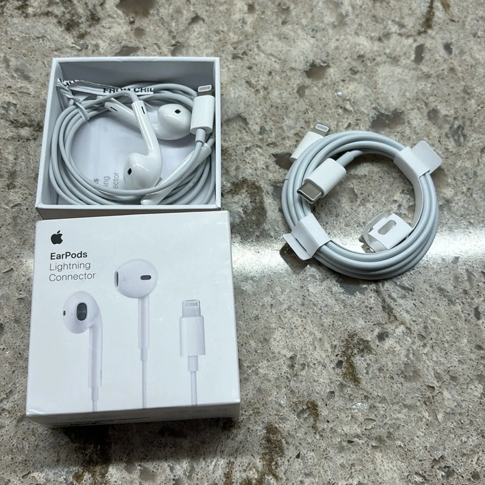 Apple ear pods and USB C to lighting cord